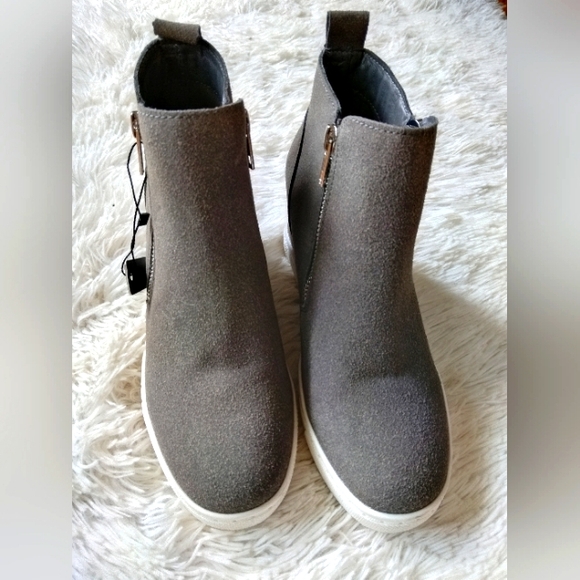 New women's Sz 6 Athlefit dual zipper fashion casual grey sneakers booties - Picture 3 of 12